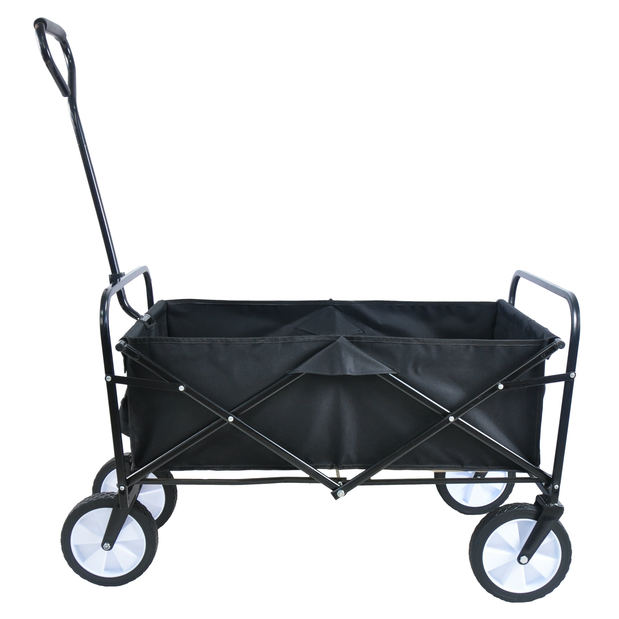 Kumix Wagon Cart, Collapsible Wagon with Push Bar, Beach Wagon for Sand with Big Wheels, Heavy