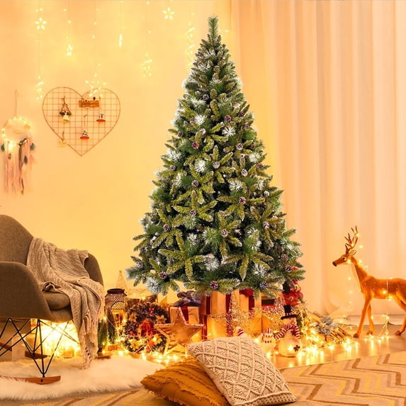 Kumji 7.4ft Christmas tree, Artificial Christmas Tree, Realistic Thickened Tip, Hinged, with Metal Stand, Suitable for Indoor and Outdoor Use, Easy to Assemble