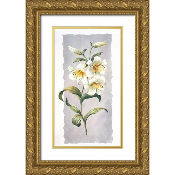 Kumorek, Krysztov 10x14 Gold Ornate Wood Framed with Double Matting Museum Art Print Titled - White lily