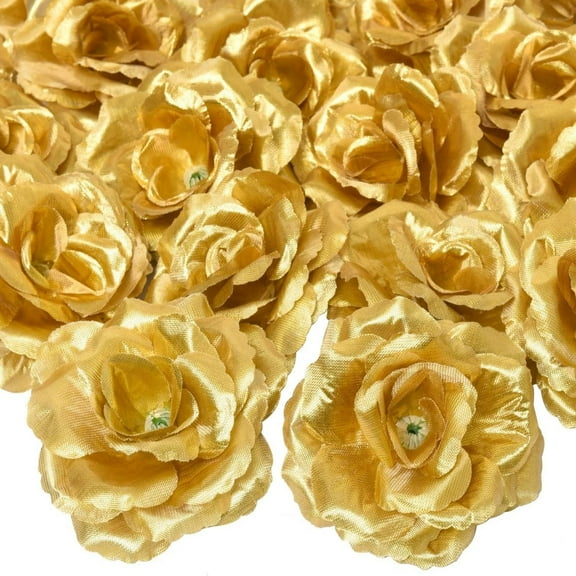 KunMing 30 Pcs Gold Silk Rose Heads, Fake Rose Flowers for Valentine's Day, Wedding Centerpieces, Mother's Day, Flower Wall, and DIY Crafts