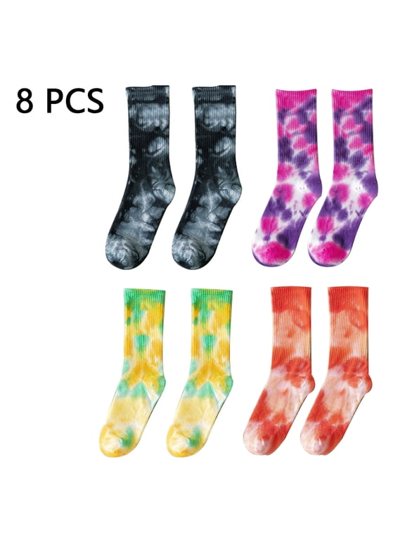 4 Pairs Casual Tie-dye Soft Cotton Crew Socks Cushion Novelty Funny Athletic Socks For Men Women