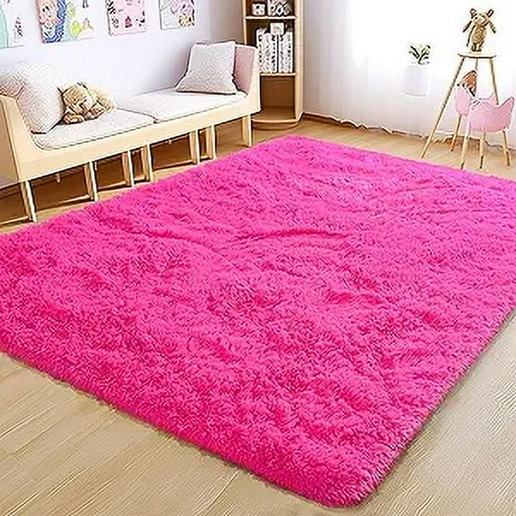 KunMing Large 80*160cm Fuzzy Rug, Plush Shaggy and Furry for Bedroom, Kids Room, and College Dorm, Hot Pink