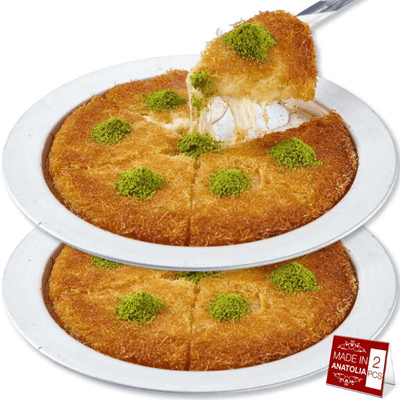 Kunafa Serving Plate Set of 2, Silver Aluminum Large Kunefe Plates, Four-Person Serving, 11.4 in