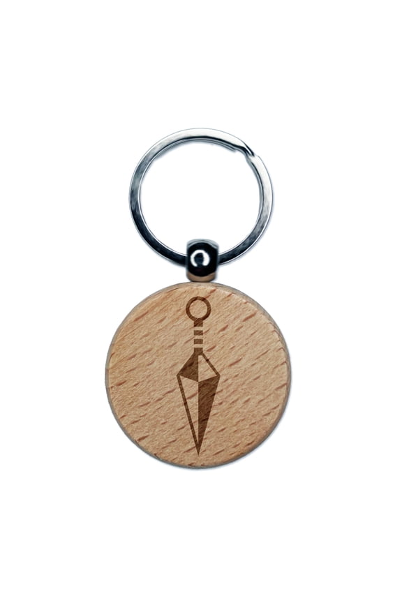 Kunai Ninja Weapon Round Keychain Charm Tag - Engraved Wood