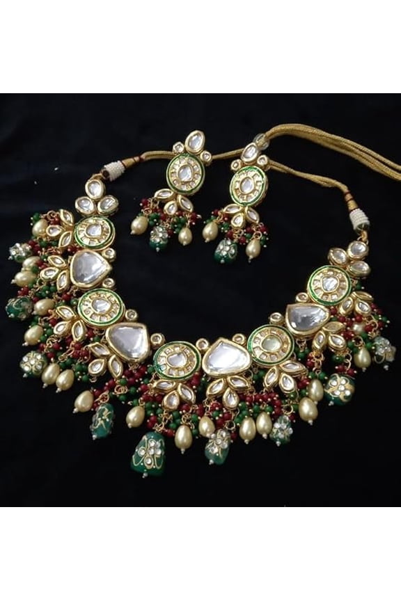 Kundan Designer Kundan Set, Green Kundan Choker, Kundan Bridal Choker Set, Customizable Kundan Bridal Sets, Royal Kundan Sets (Green)