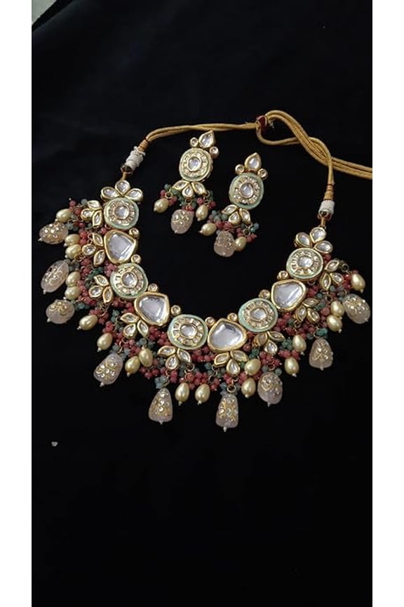 Kundan Designer Kundan Set, Green Kundan Choker, Kundan Bridal Choker Set, Customizable Kundan Bridal Sets, Royal Kundan Sets (Pink Multi)
