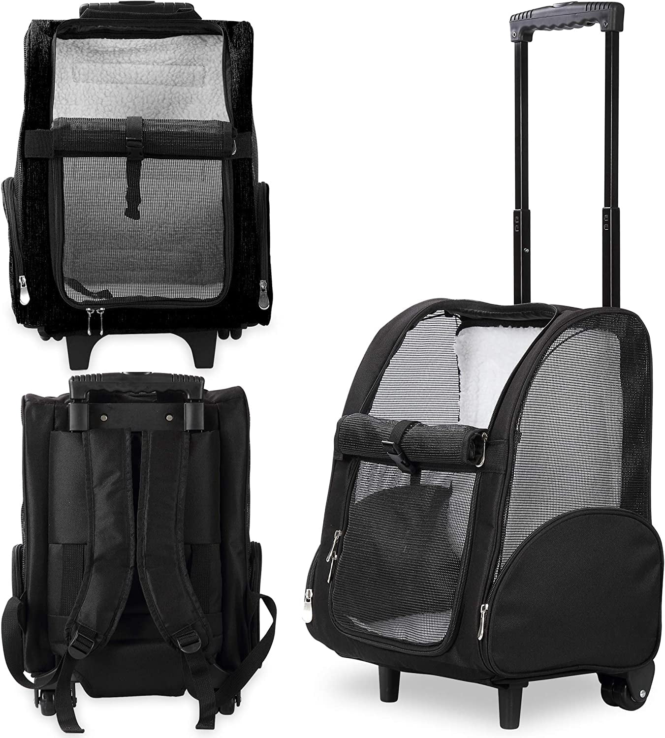 Kundu KDU-013 Deluxe Backpack Pet Travel Carrier with Double Wheels - Black - Approved by Most Airlines
