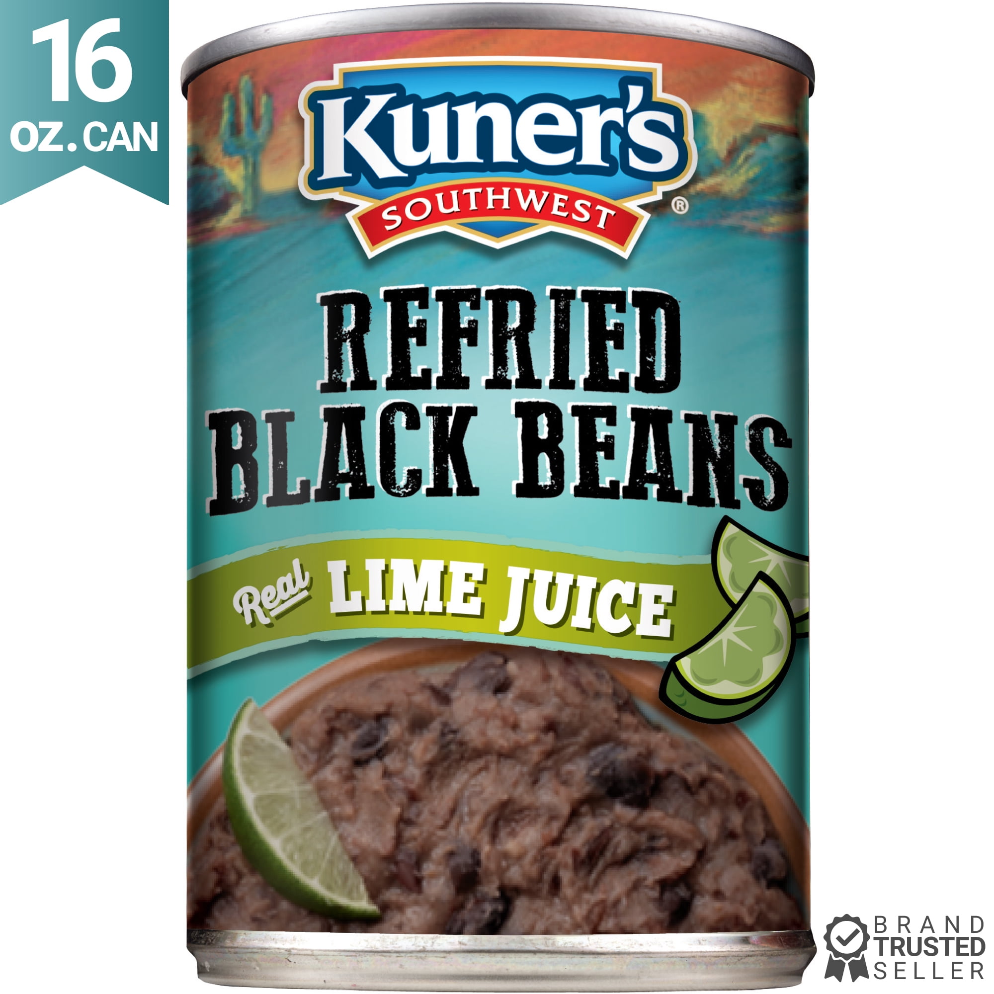 Kuner's Southwest Refried Black Beans with Lime Juice 16 oz. Can