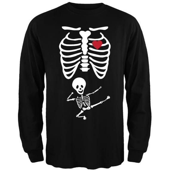 Kung Fu Baby Pregnant Skeleton Halloween Costume Long Sleeve T-Shirt - Large