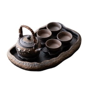 Kung Fu Chinese Tea Set, Handmade Traditional Elegant Travel Tea Set with Floral Pattern Teapot, 4 Teacups and Serving Tray