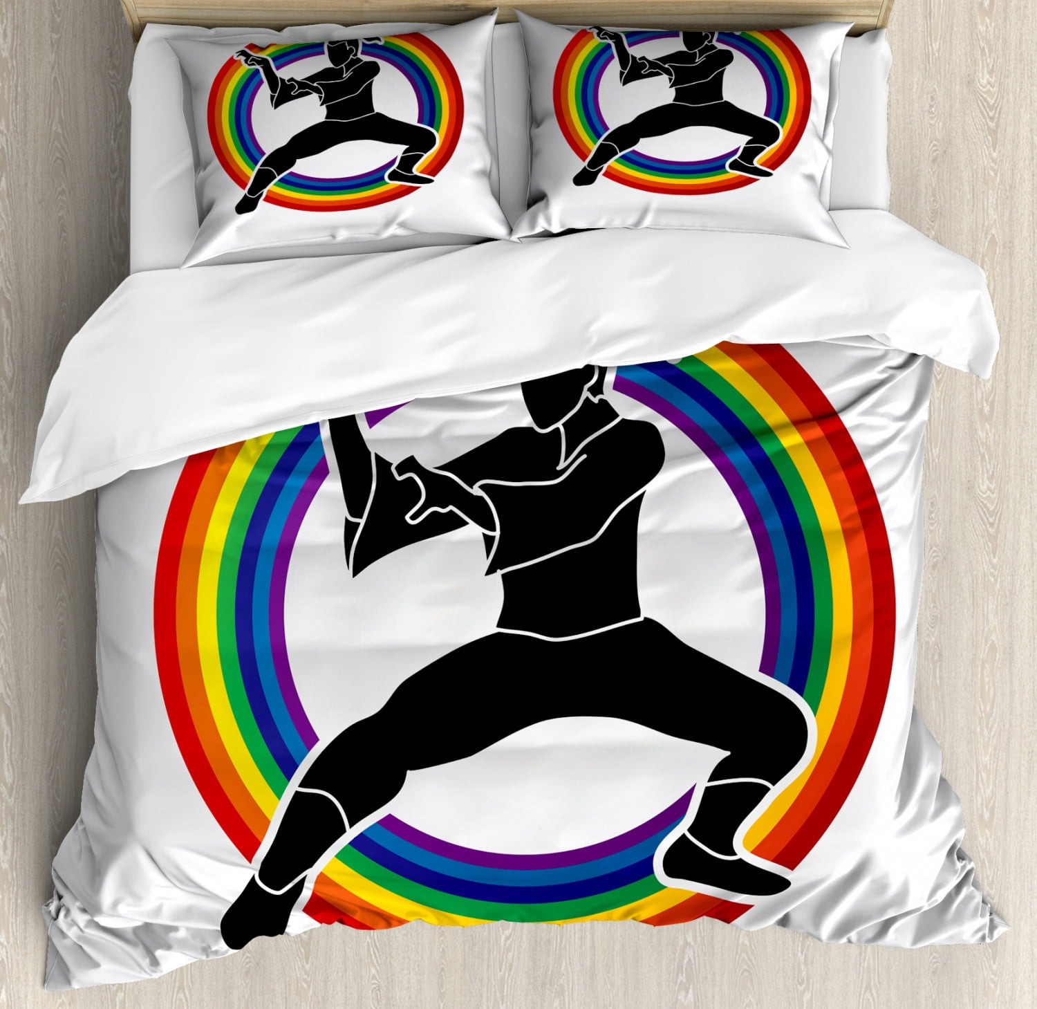 Kung Fu Duvet Cover Set King Size, Eastern Boxing Sports Karate Posed ...