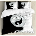 thumbnail image 1 of Kung Fu Duvet Cover Set Queen Size, Oriental Themed Swirling Dragon with Yin Yang Symbol, Decorative 3 Piece Bedding Set with 2 Pillow Shams, Charcoal Grey White and Pale Cadet Blue, by Ambesonne, 1 of 3