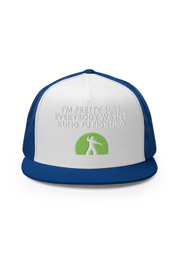 Kung Fu Fighting Fun Multiple Color Options Trucker Cap, Makes a great gift - Unisex Gift Option, Embroidery Styling (Royal/ White/ Royal)