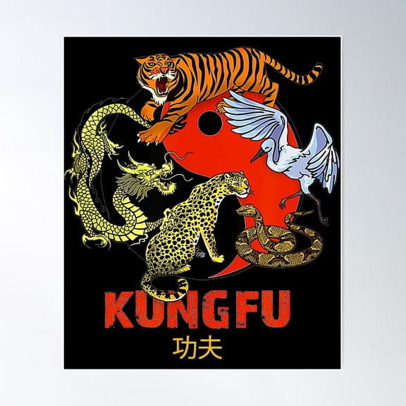 Kung Fu Five Animals Forms Chinese Martial Poster Wall Art, Modern Wall Decor For Living Room Bedroom, 24x36 UNFRAMED