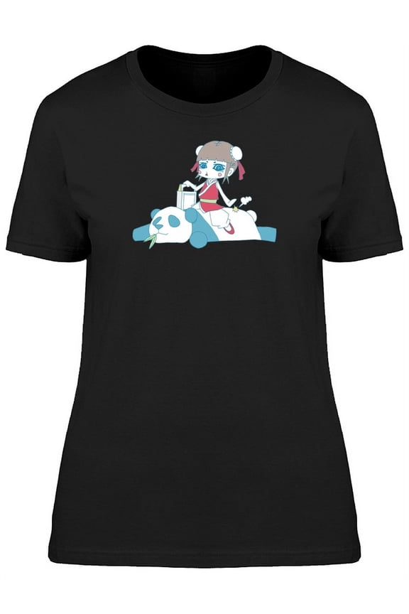 Kung Fu Girl On A Panda Cartoon T-Shirt Women -Image by Shutterstock, Female Large
