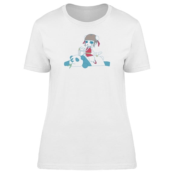 Kung Fu Girl On A Panda Cartoon T-Shirt Women -Image by Shutterstock, Female Medium