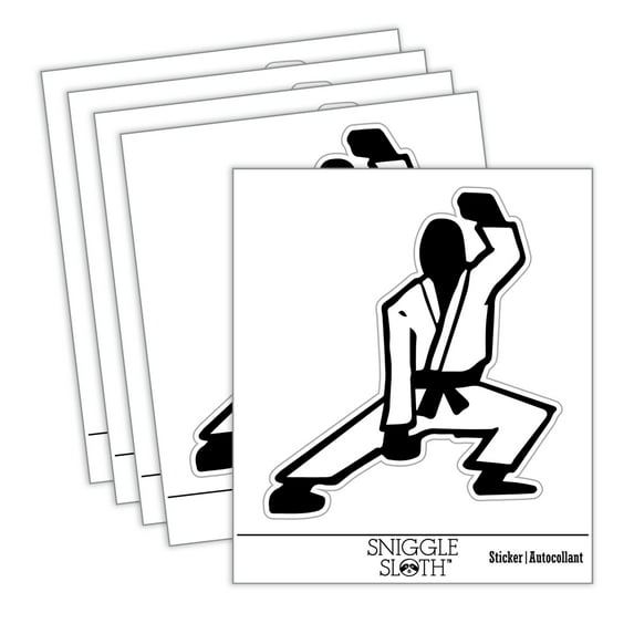 Kung Fu Martial Arts Crouch Stance Karate Gi Car Window Bumper Water Bottle Phone Tablet Laptop Waterproof Vinyl Decal Sticker Set 5-Pack - Gloss Finish - 3.0"