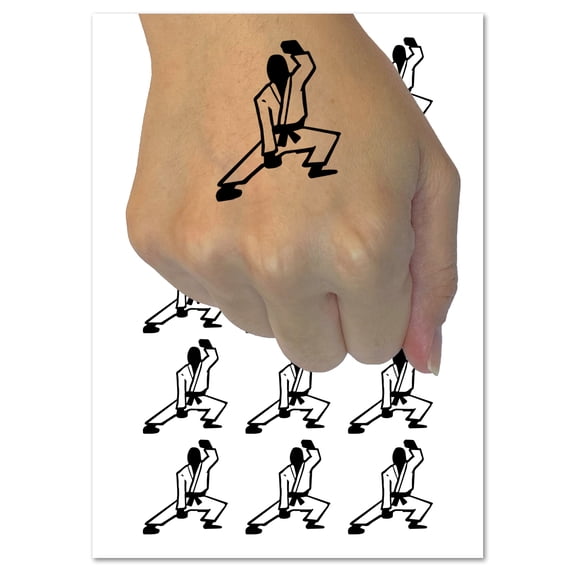 Kung Fu Martial Arts Crouch Stance Karate Gi Water Resistant Temporary Tattoo Set Fake Body Art Collection - 54 1" Tattoos (1 Sheet)
