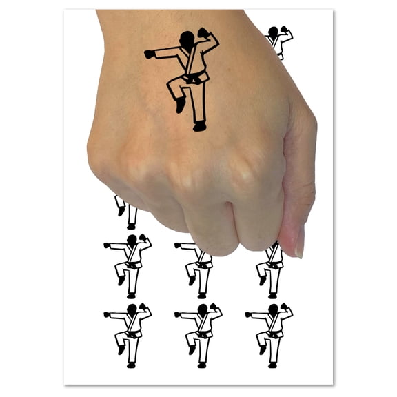 Kung Fu Martial Arts Hang Stance Karate Gi Water Resistant Temporary Tattoo Set Fake Body Art Collection - 54 1" Tattoos (1 Sheet)