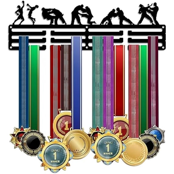 Kung Fu Medal Hanger Display Medal Holder Rack Wall Mount Hanger Decor Trophy Shelf 3 Tiered Award Rack Award Ribbon Hanger with Gift Box for Over 50 Medals Easy to Install