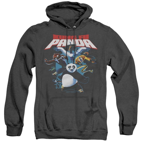 Kung Fu Panda/Kung Fu Group Adult Heather Hoodie Sweatshirt Black