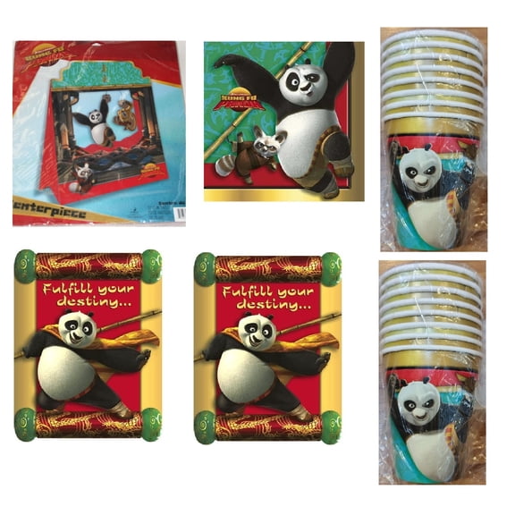 Kung Fu Panda Party Supplies Decoration Bundle includes Centerpiece, Napkins, Invitations, Cups