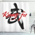 thumbnail image 1 of Kung Fu Shower Curtain, Ink Brush Written Calligraphy on Chinese Logogram of Word Ethnic, Fabric Bathroom Set with Hooks, 69W X 70L Inches, Charcoal Grey Vermilion White, by Ambesonne, 1 of 3
