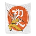 thumbnail image 1 of Kung Fu Soft Flannel Fleece Throw Blanket, Shaolin Monk Practicing Wushu on Japanese Hieroglyph, Cozy Plush for Indoor and Outdoor Use, 70" x 90", Orange Yellow, by Ambesonne, 1 of 5