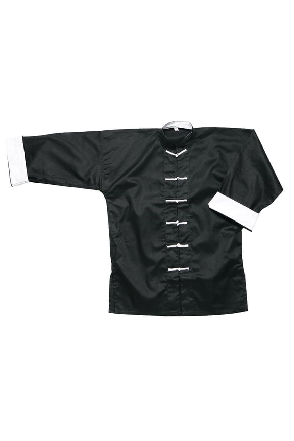 Kung Fu Tai Chi Uniform Jacket Black with White Knot Cord Frogs buttons Top Only Uniform