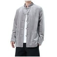 thumbnail image 1 of Kung Fu Tang Mens Button Down Velvet Shirts Jacket Long Sleeve Casual Shacket Loose Lightweight Cardigan Outerwear with Pocket, 1 of 5