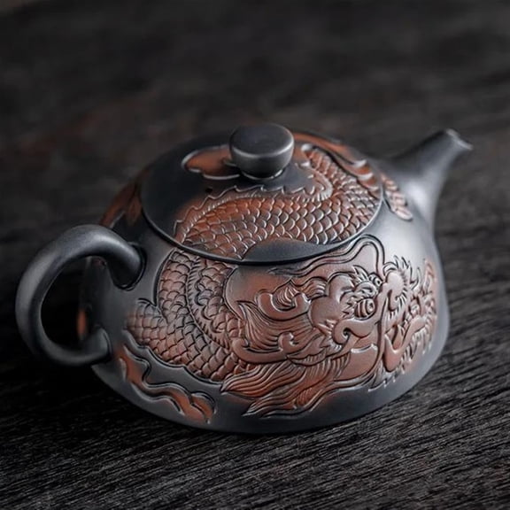 Kung Fu Tea Set Carved Relief Purple Pottery Pot Household Ceramic Purple Clay Pot Ceramic Single Pot