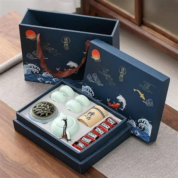 Kung Fu Tea Set Gift Boxed Tea Set For Friends Chinese Tea Ceremony Ceramic Tea Set One Pot Four Cups With Tea Cans Car Portable