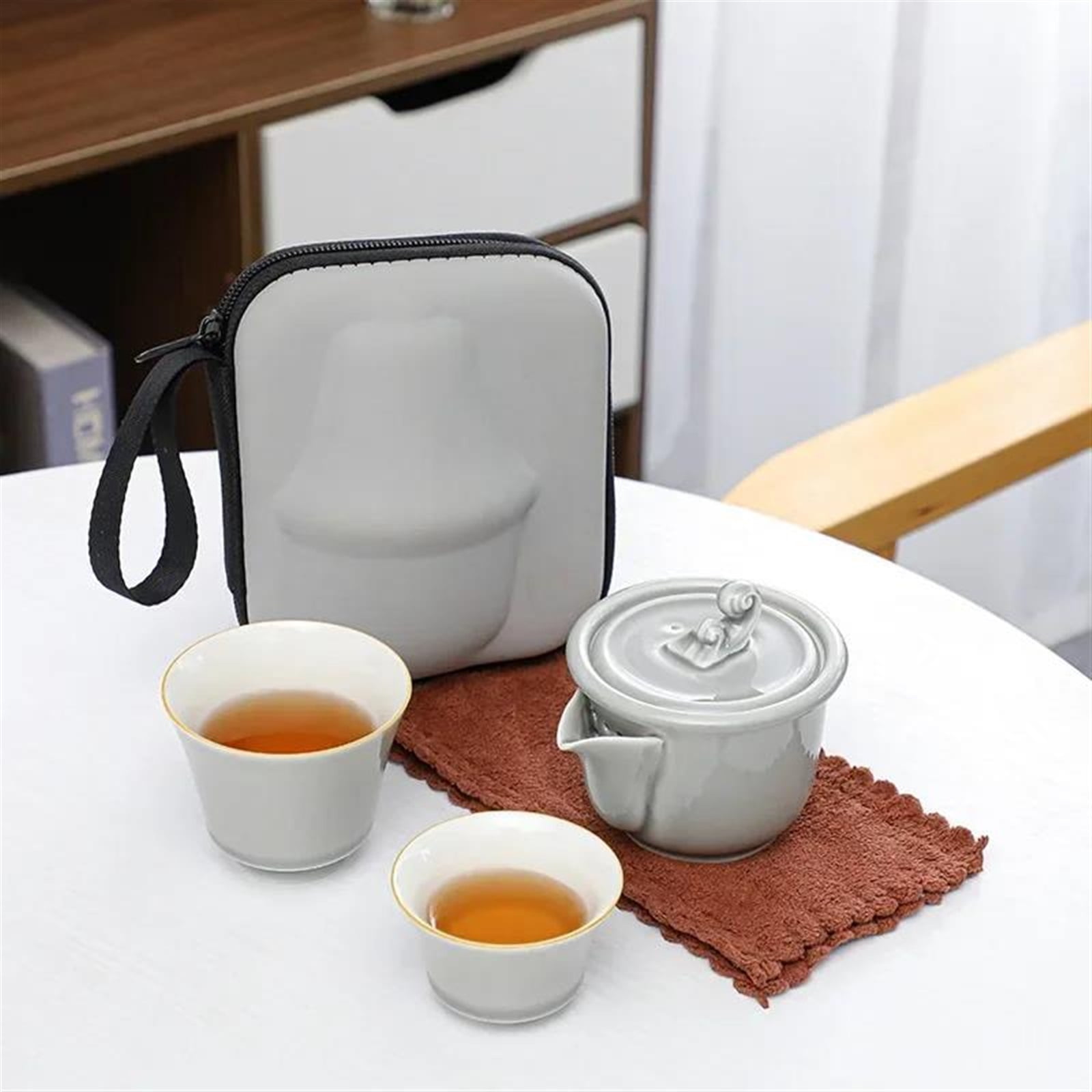 Kung Fu Tea Set Quick Cup Tea Set Simple Modern Home Ice Grey Glazed ...