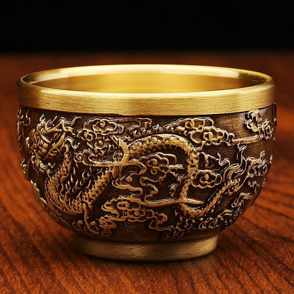 Kung Fu Teacups Chinese Copper Tea Cup Vintage Dragon Pattern Tea Tasting Cup Embossed Traditional Tea Mugs Japanese Sake Cup for Coffee Tea Espresso