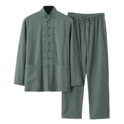 Kung Fu Uniform for Men Shirt Suit Chinese Traditional Tang Hanfu Cotton Linen Martial Arts Wing Chun Tai Chi Training Cloth Pants