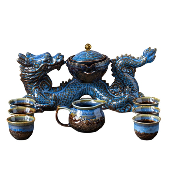 Kung Fu tea set, lazy tea service teapot set, Chinese dragon-shaped automatic tea set with 360 rotating teapot and infuser, for tea lovers