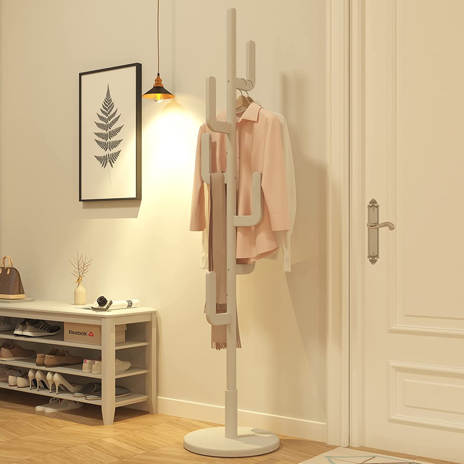 Coat Rack Unique Design Cactus Coat Rack Freestanding Adjustable Height Wooden Coat Rack Stand with 6 Hooks Easy Assembly Coat Tree for Entryway