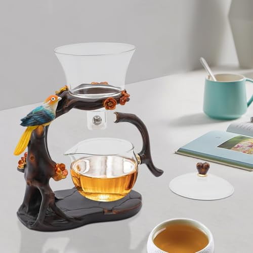Kungfu Glass Tea Set, Semi-Automatic Teapot with Infuser for Home Office Tea Alone and Table Decor, Chinese Heat-Resistant Lazy Teapot Set (Clear)