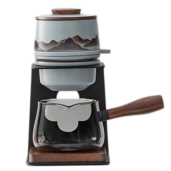 Kungfu Tea Set, Semi-Automatic Tea Infuser 2PC Set, Glass Household Heat-Resistant Tea Infuser and Wooden Handle for Coffee Tea (Null Blue)