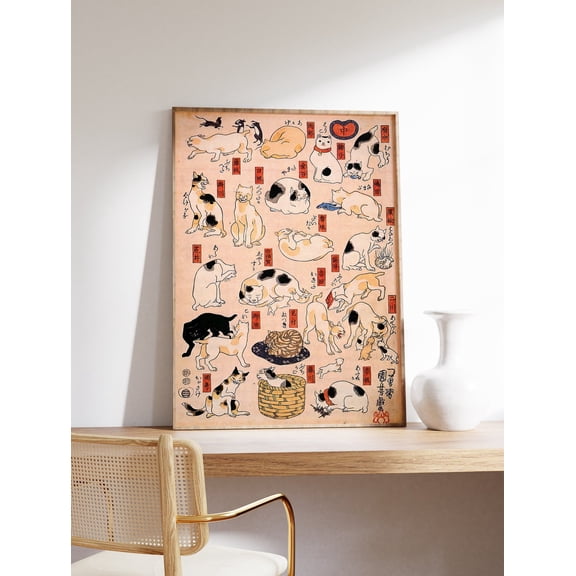 Kuniyoshi Cats Japanese Poster, Unframed Paper Poster 8x10in
