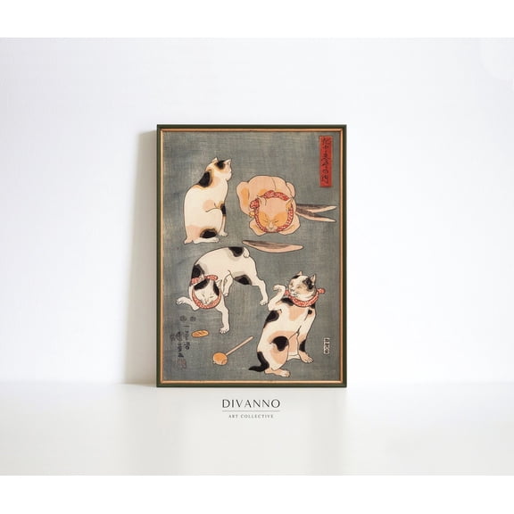 Kuniyoshi Playful Cats Edo Unframed Paper Print
