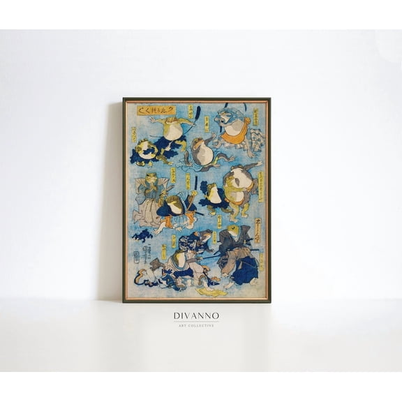 Kuniyoshi Samurai Frog Kabuki Unframed Paper Print