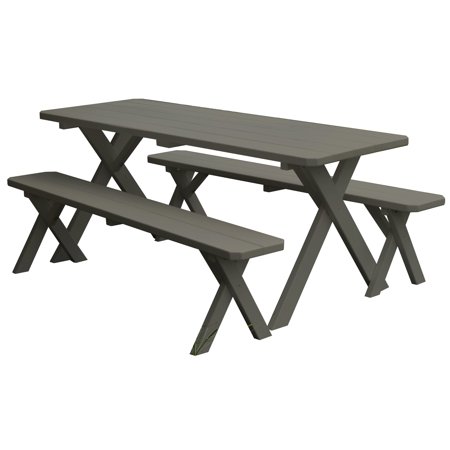 Kunkle Holdings, LLC Pine 4' Cross-Leg Picnic Table with 2 Benches Olive Gray
