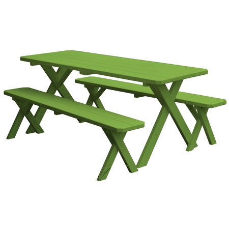 Kunkle Holdings, LLC Pine 5' Cross-Leg Picnic Table with 2 Benches Lime Green