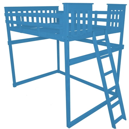 Kunkle Holdings LLC Pine Full Mission Loft Bed with End Ladder Caribbean Blue Painted