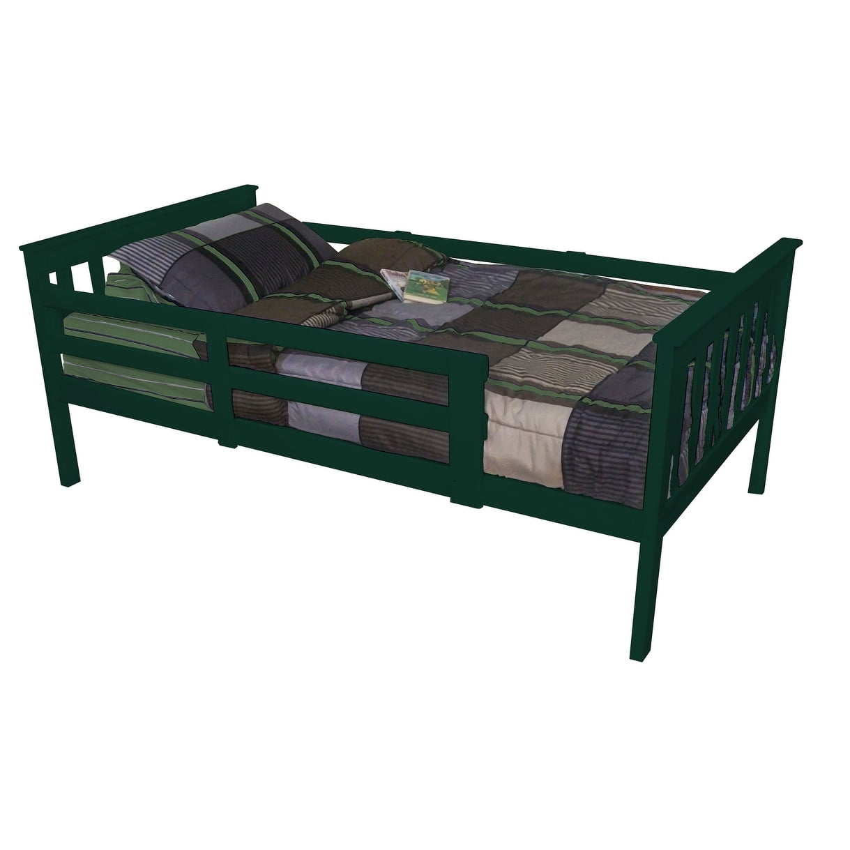 Kunkle Holdings LLC Pine Twin Mission Bed with Safety Rails Dark Green Natural