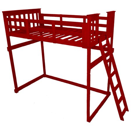 Kunkle Holdings LLC Pine Twin Mission Loft Bed with End Ladder Tractor Red Painted
