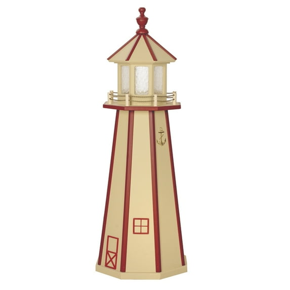 Kunkle Holdings LLC Poly Lighthouse with Solar Light Beige/Red 3 Foot