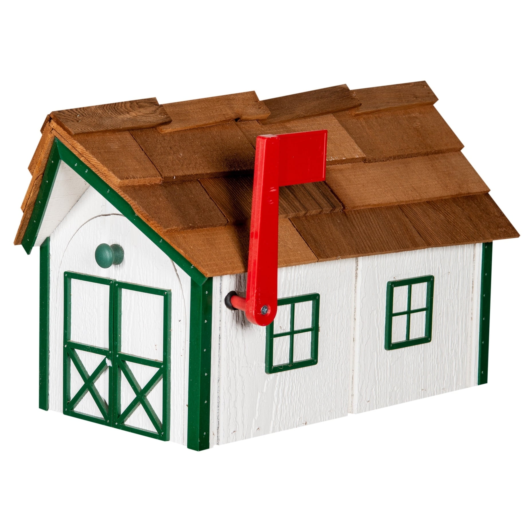 Handmade White and Green Cedar Shake Roof Wood Mailbox