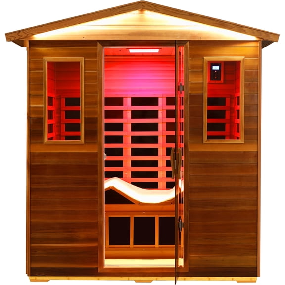 Kunsana Ultra-Low EMF Outdoor Sauna 3-Person Full Spectrum Red Cedar Far Infrared Sauna Bluetooth Chromotherapy